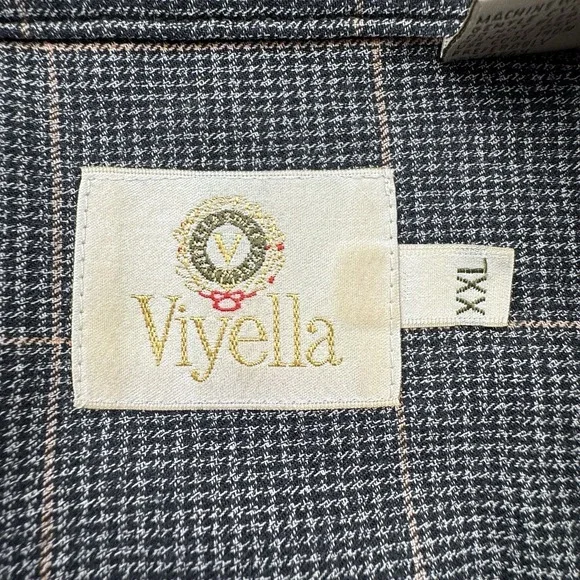 Viyella Wool Cotton Blend Flannel Sport Shirt Men 2XL XXL Plaid Check Gray Black - Picture 13 of 16